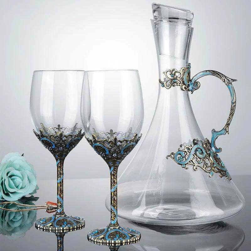 珐琅彩大号水晶玻璃红酒杯套装 欧式复古酒具高脚杯礼盒装