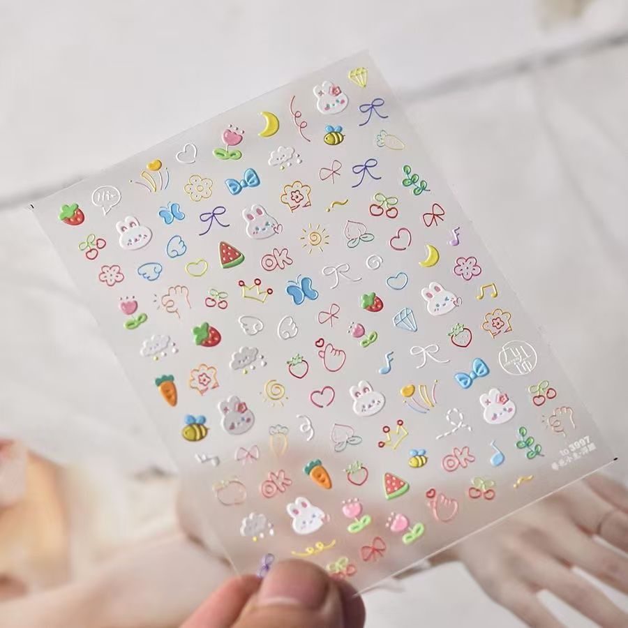 萌系卡通浮雕咕卡贴纸 美甲立体可爱韩国插画文具耳机手机壳装饰