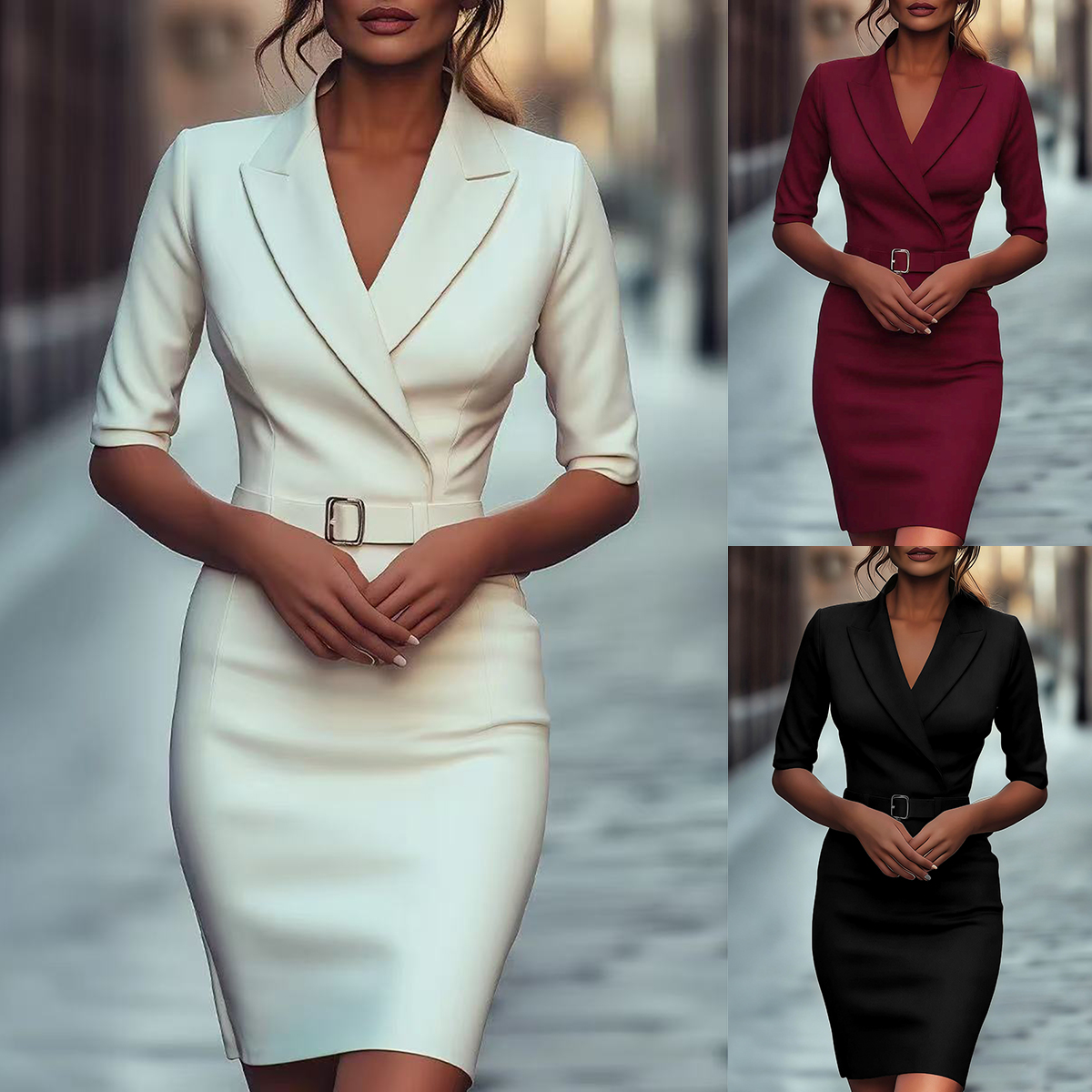 跨境独立站欧美亚马逊新款气质绑带收腰连衣裙潮