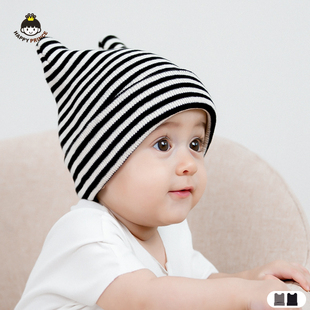 新生婴儿帽子春秋0 潮 36个月棉质男女童胎帽宝宝条纹套头帽秋冬季