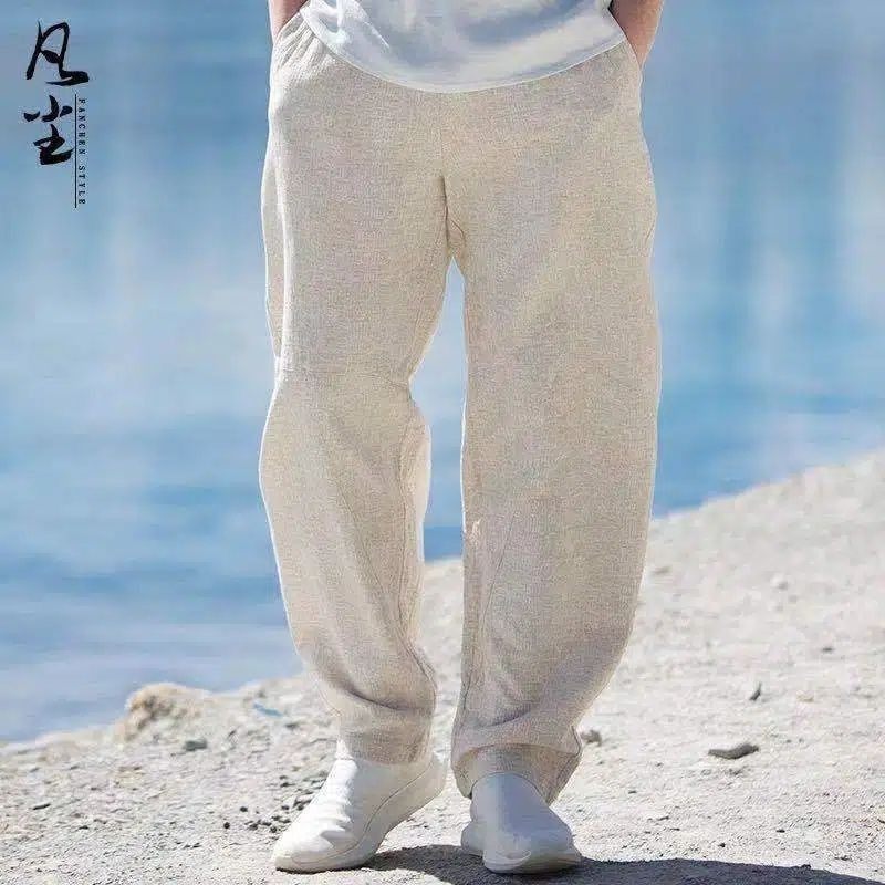 棉麻男裤夏季亚麻裤子男宽松哈伦
