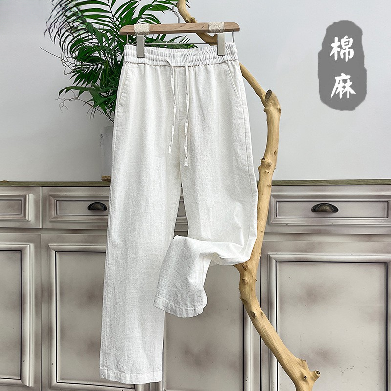 2025夏季新款棉麻休闲裤男大码长裤宽松亚麻阔腿裤中国风哈伦裤