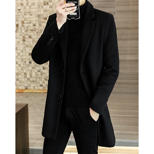 冬季 加厚毛呢大衣男士 中长款 修身 风衣中年休闲2025呢子外套潮 韩版
