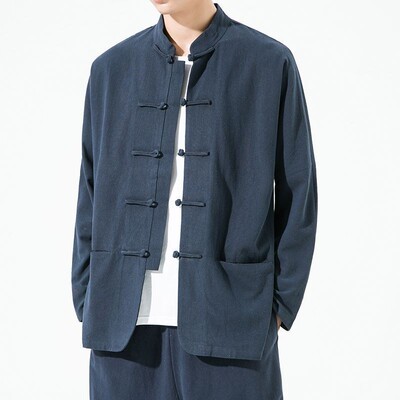 春秋棉麻复古休闲唐装外套男士对
