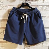 男夏季 亚麻大码 棉麻五分裤 纯色抽绳简约短裤 初中生帅气休闲沙滩裤