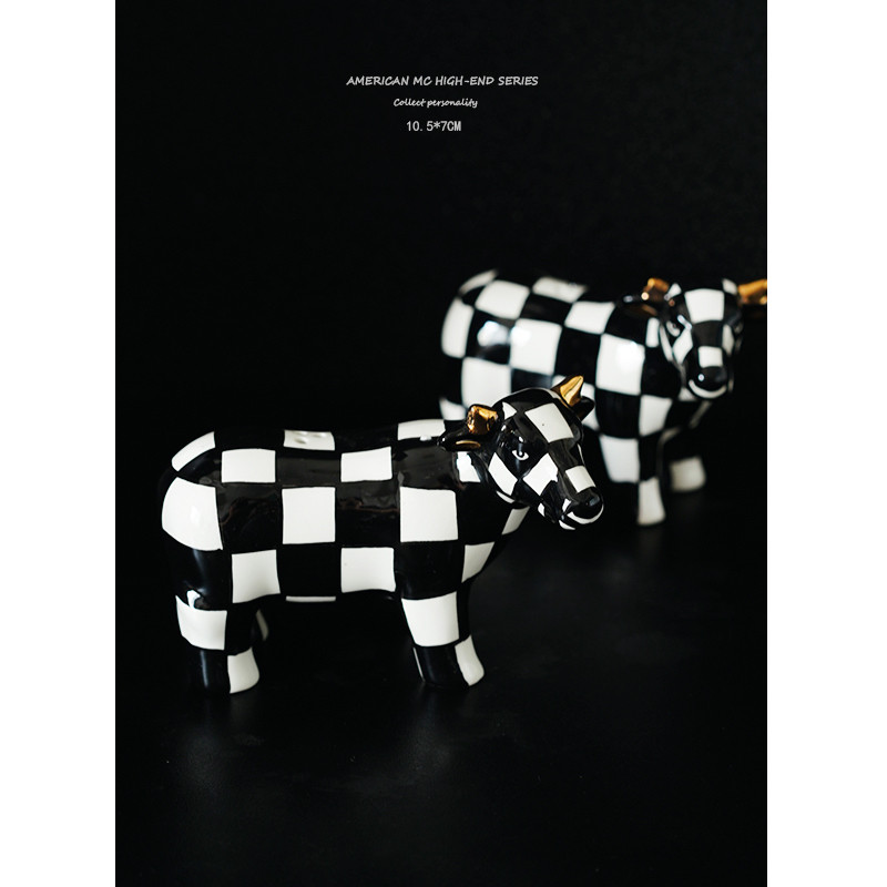 美国MC黑白格个性牛造型陶瓷餐厅调味瓶调味罐家用创意摆件装饰