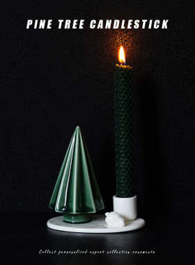 北欧复古松树造型烛台摆件