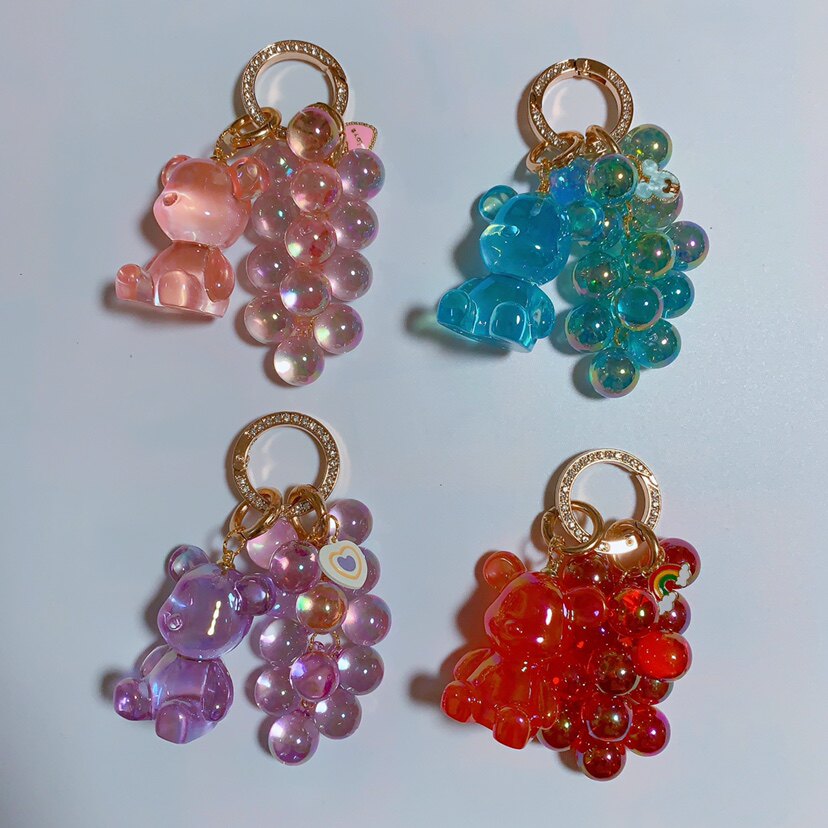 手作DIY透色坐姿暴力熊灯泡珠葡萄串钥匙扣包挂件小熊车钥匙扣