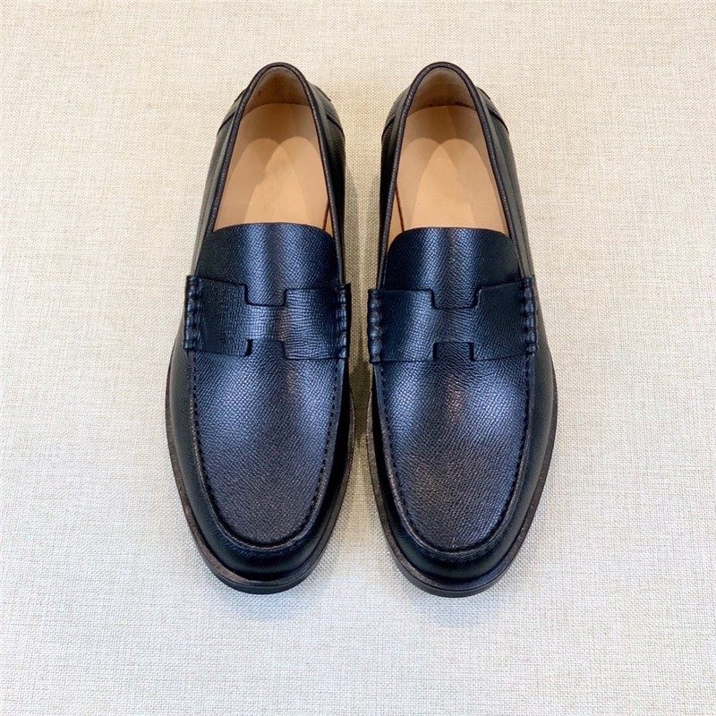 欧洲站潮牌真皮柔软一脚蹬乐福鞋高端外贸商务休闲套脚皮鞋男士