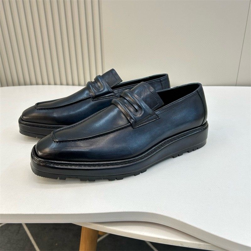 欧洲站潮牌真皮复古乐福鞋男士高端时尚头层牛皮增高皮鞋一脚蹬男