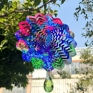 大梦归离同款3D风曼陀罗风铃风转无声风车12寸立体花园咖驱鸟