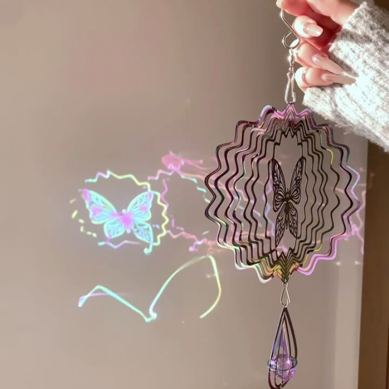 大梦归离同款曼陀罗风铃蝴蝶3d立体旋转不锈钢雕花风铃水晶吊坠