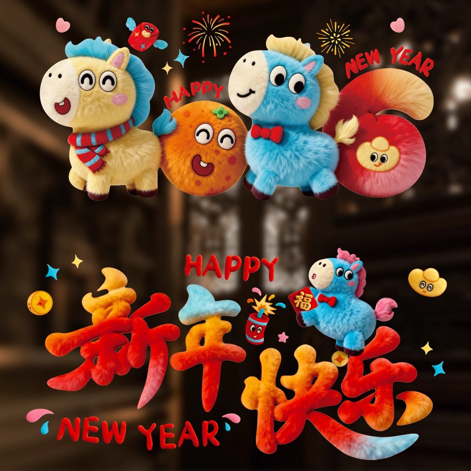 2026新年新品爆款5D可爱小马毛绒质感玻璃剪纸贴纸静电贴装饰品,节庆用品/礼品,福字/窗花/窗贴,淘宝优惠券,粉丝福利购,淘宝优惠卷