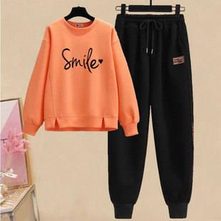 单/套装春秋卫衣女运动休闲两件套2022新款韩版刺绣束脚哈伦卫裤