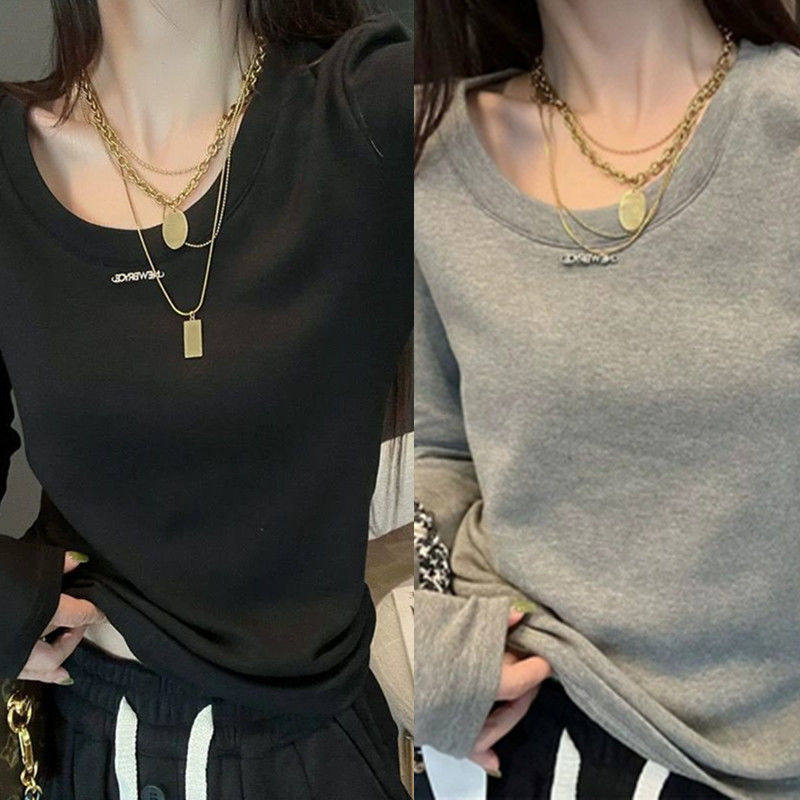 德绒长袖打底衫女胖mm300斤秋冬大码内搭保暖洋气宽松显瘦上衣t恤