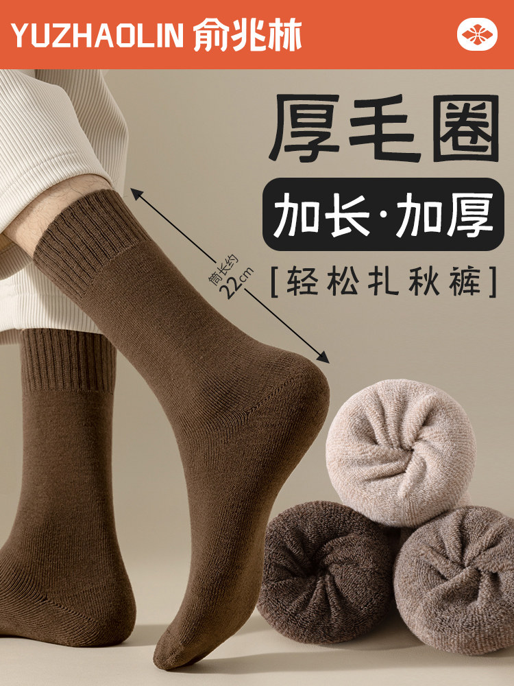 厚袜子男士中筒袜2026秋冬季加绒加厚保暖毛圈长筒袜冬天男生长袜