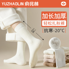 长筒袜子女长袜冬季加绒加厚保暖纯棉中筒袜秋冬款月子高筒毛圈袜