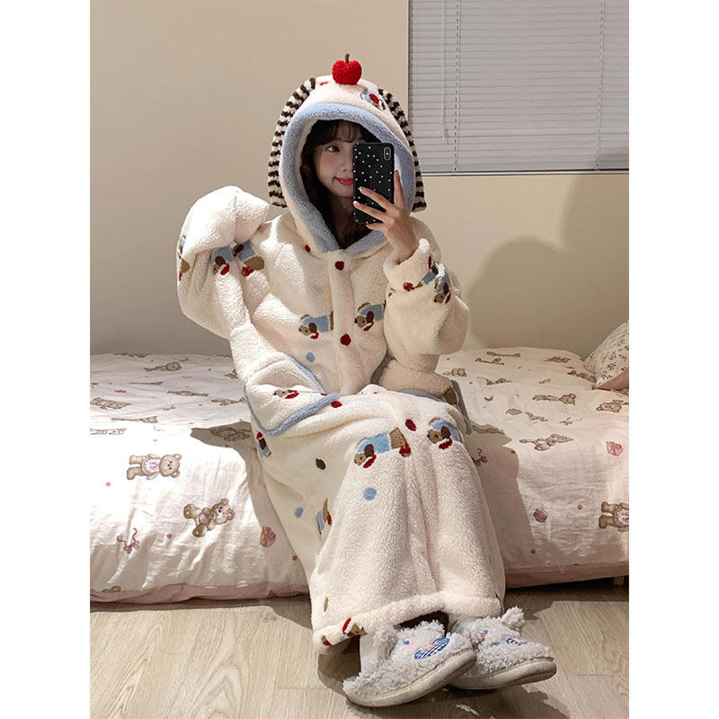 可爱卡通少女腊肠狗珊瑚绒睡衣女秋冬加绒加厚长款家居服大码睡袍,女士内衣/男士内衣/家居服,睡袍/浴袍,淘宝优惠券,粉丝福利购,淘宝优惠卷