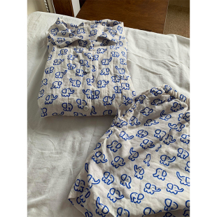纯欲软绵绵可爱线条小象短袖睡衣女夏季新款宽松短裤家居服可外穿