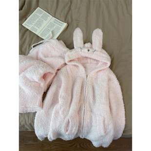 连帽加绒加厚家居服套装 甜美可爱半边绒米菲兔睡衣女秋冬季 2025款