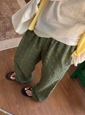 韩版复古绿色小众休闲宽松睡裤女夏季2026新款舒适家居长裤可外穿