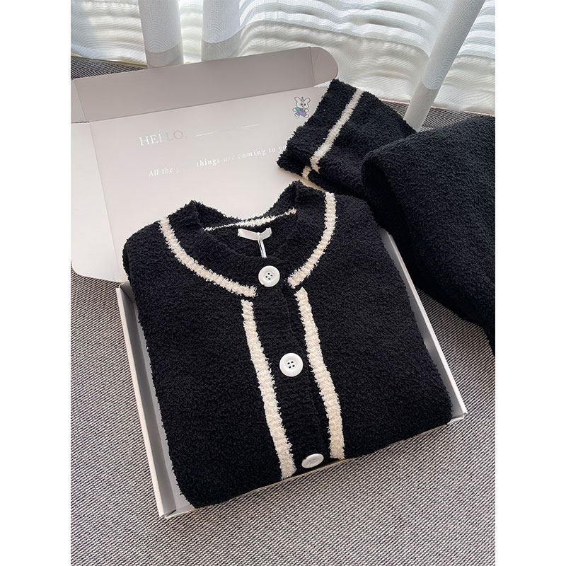 小香风简约半边绒睡衣女士秋冬季加厚撞色针织长袖长裤家居服套装,女士内衣/男士内衣/家居服,睡衣/家居服套装,淘宝优惠券,粉丝福利购,淘宝优惠卷