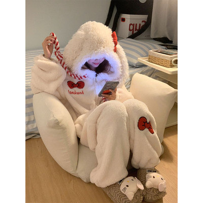 可爱卡通兔子连体珊瑚绒睡衣女秋