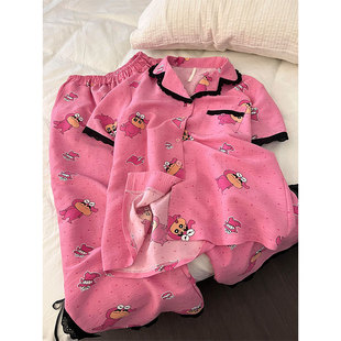 甜美可爱蜡笔小新印花休闲睡衣少女长裤 大码 可外穿家居服套装 夏季