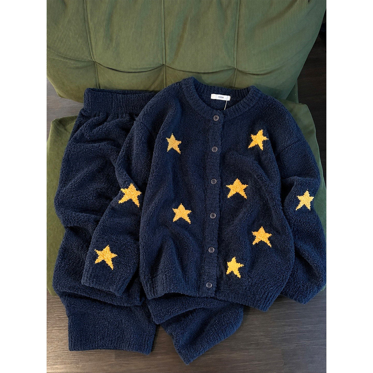 韩系休闲风星星图案珊瑚绒睡衣女2026冬季开衫加厚保暖家居服套装