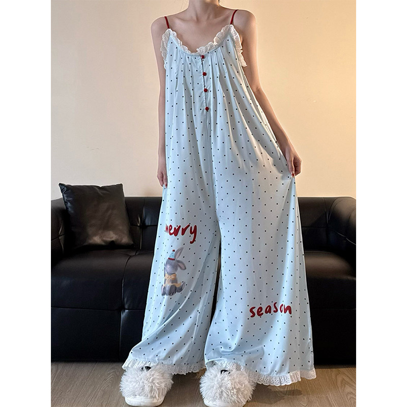 甜美设计感吊带波点印花连体睡衣女春夏2026新款长裤一体式家居服