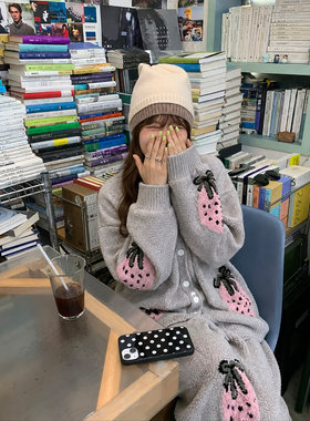 甜美草莓半边绒睡衣女家居服套装