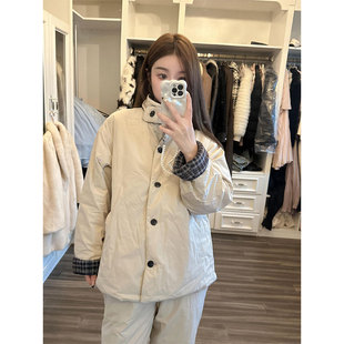 可爱简约格纹保暖夹棉睡衣女冬季 加绒加厚棉服家居服两件套 新款