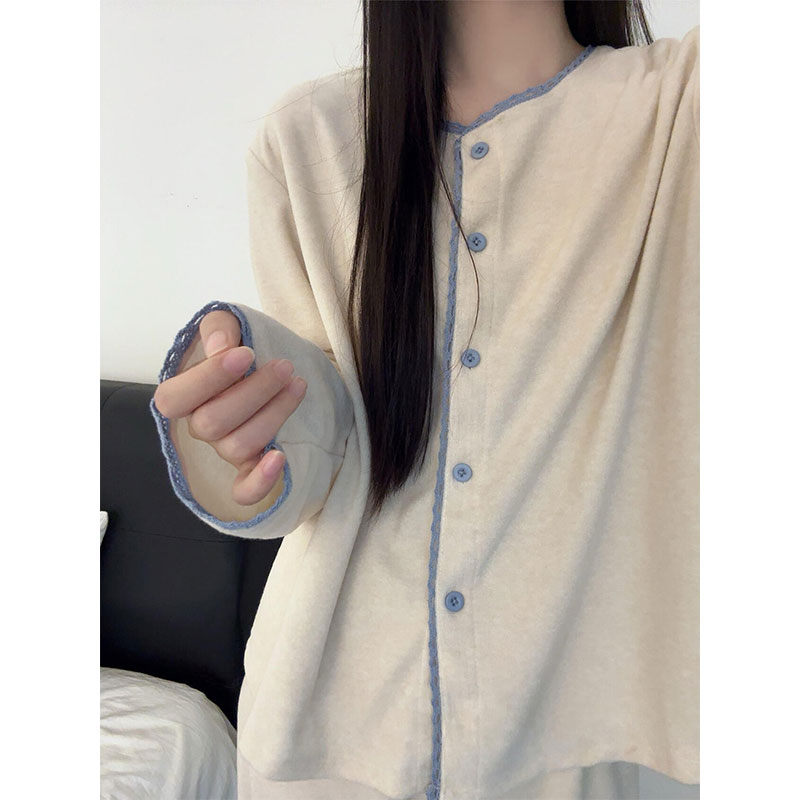 ins韩版撞色保暖睡衣女士秋冬季新款2025加厚家居服两件套可外穿
