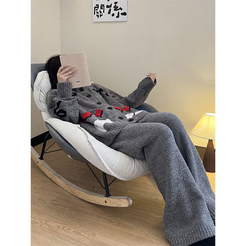 甜美可爱卡通印花针织半边绒睡衣