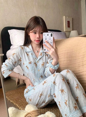 温柔甜美风小鹿印花睡衣女新款夏