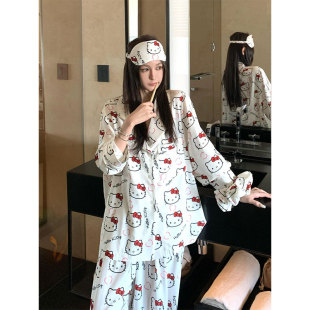 休闲家居服可外穿两件套 少女可爱卡通小猫印花睡衣女春秋2025新款