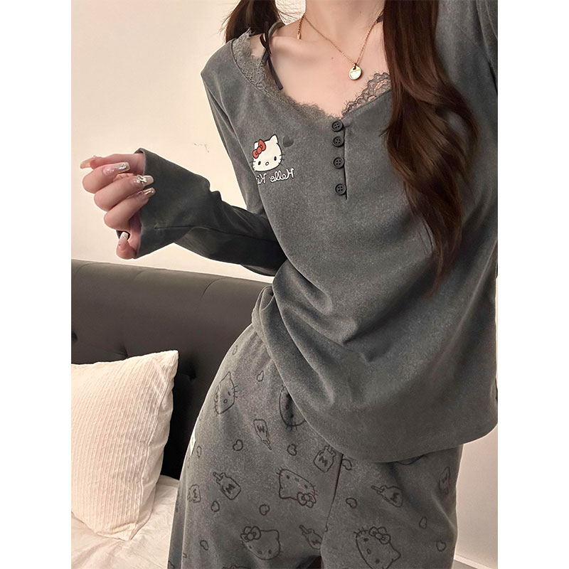 韩系纯欲风卡通睡衣女秋冬季2025新款大码宽松舒适宽松家居服套装