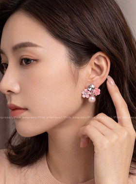 粉色花朵耳环女小众设计高级感耳钉2026新款轻奢绝美精致少女耳饰