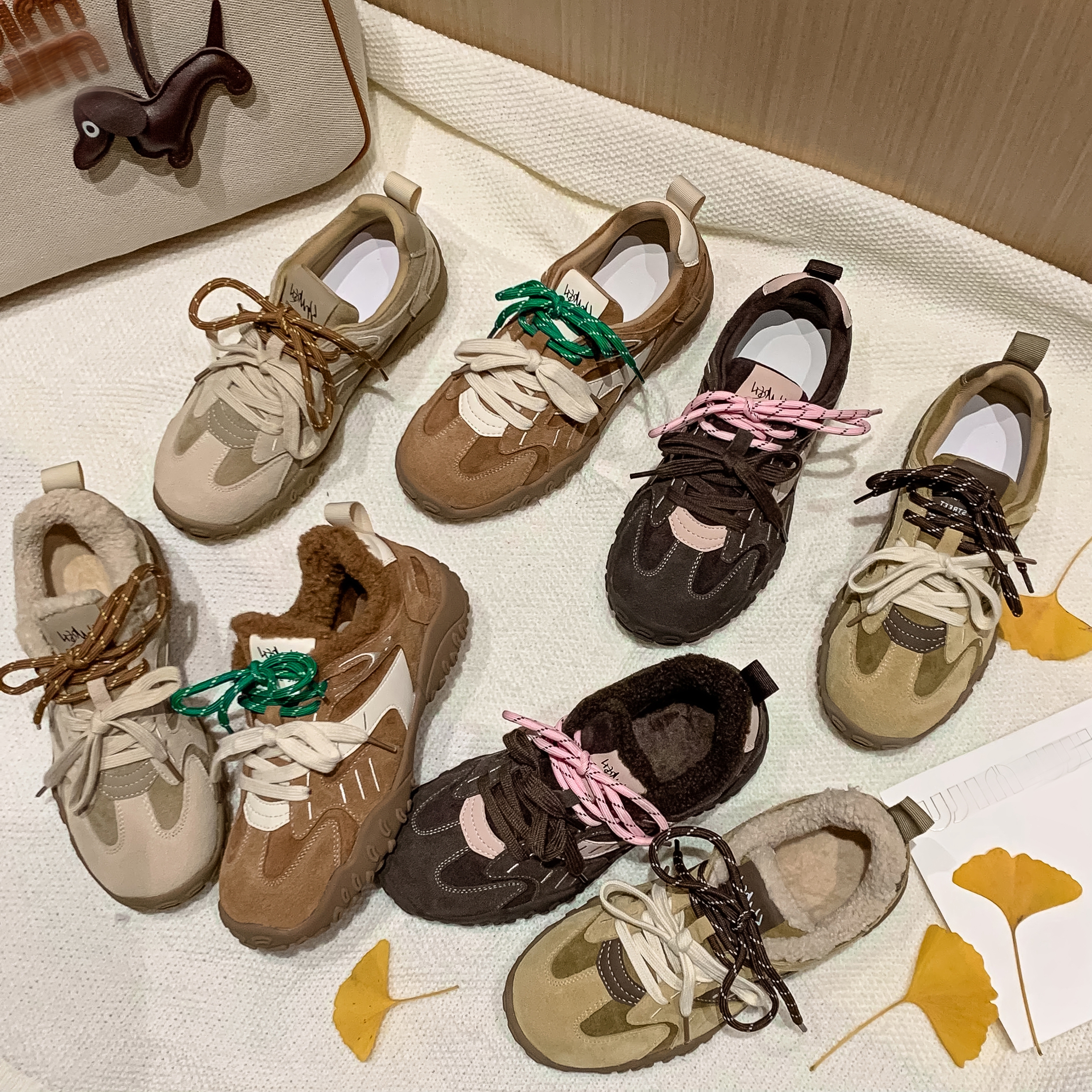 时尚圆头深口拼接系带德训鞋