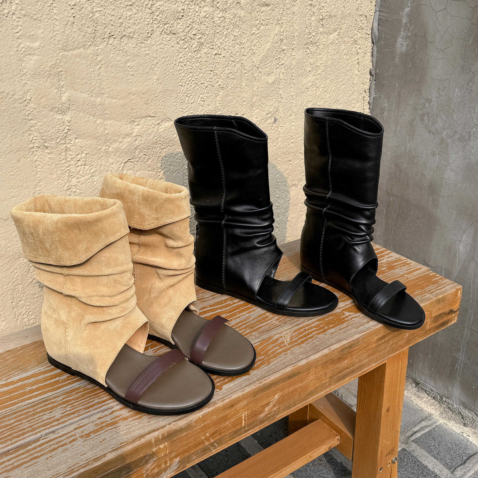 圆圆妈2026夏季新款时装凉鞋套筒内增高露趾小众时尚休闲百搭女鞋