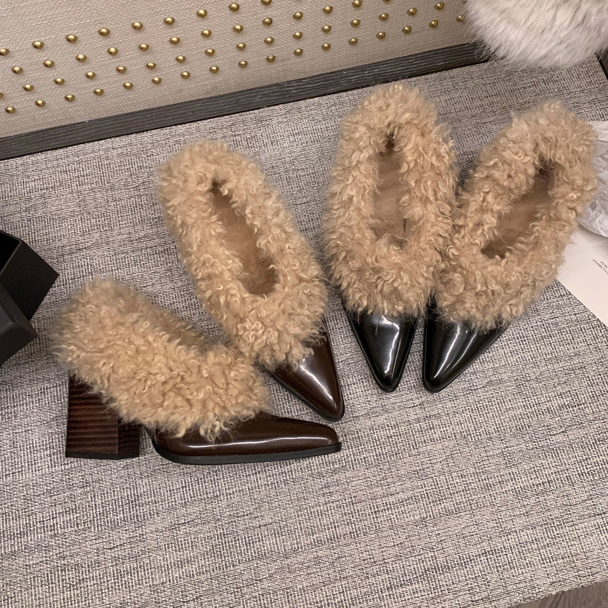 时尚高级感粗跟保暖舒适毛毛鞋