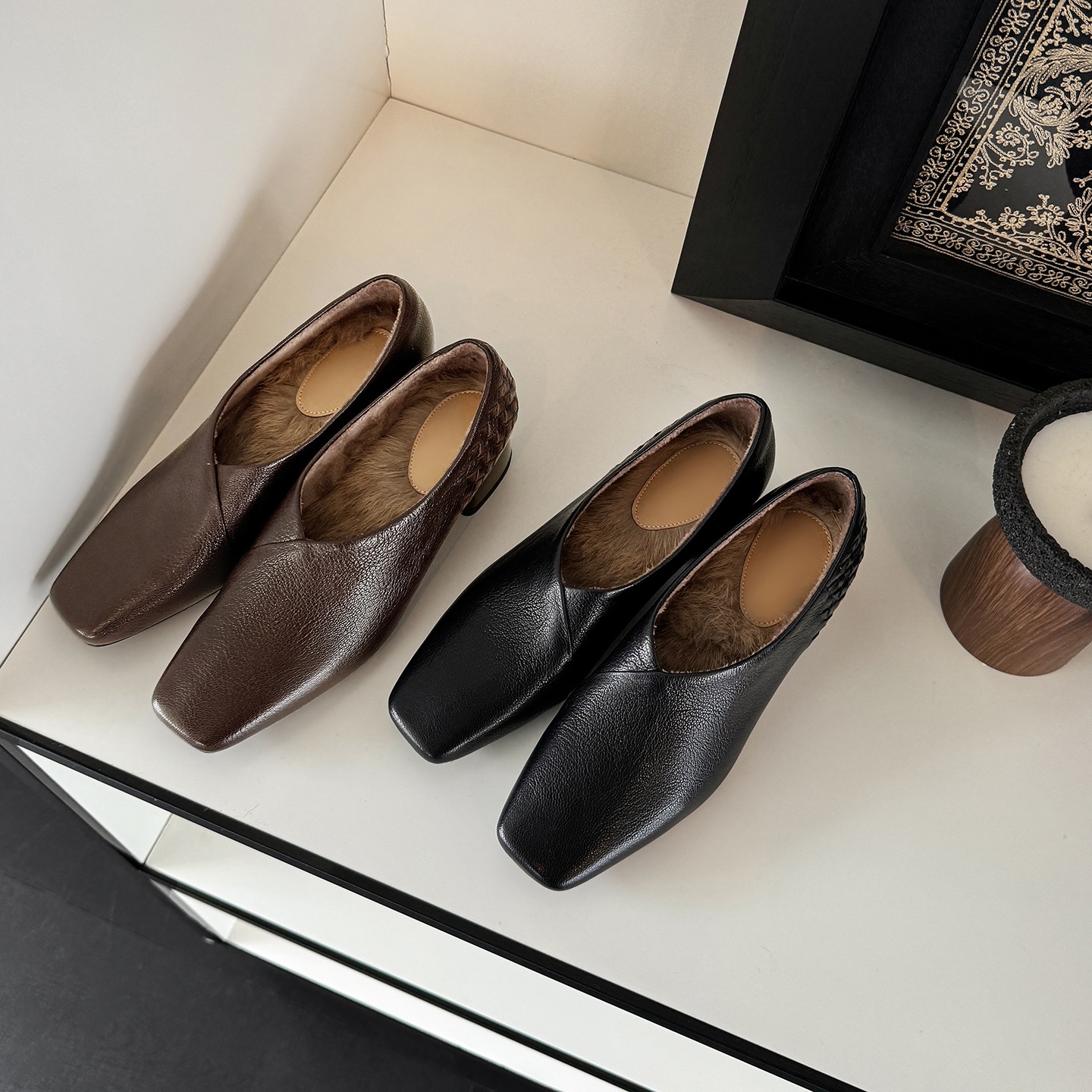 复古通勤百搭粗跟一脚蹬深口单鞋