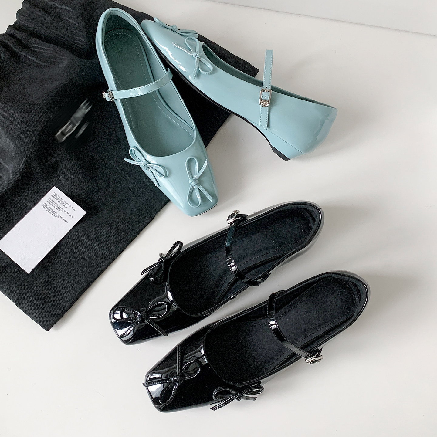 韩版方头浅口蝴蝶结一字带玛丽珍