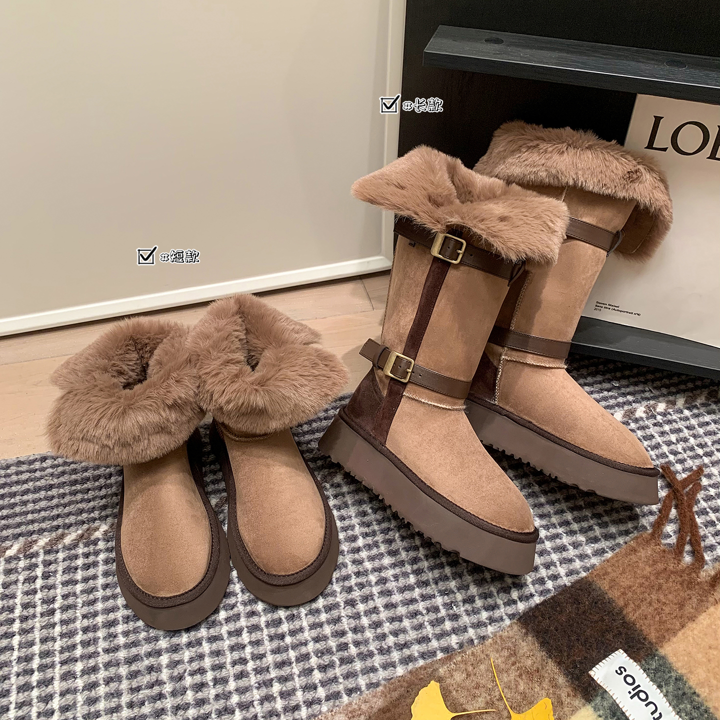 时尚增高厚底皮带扣保暖雪地靴