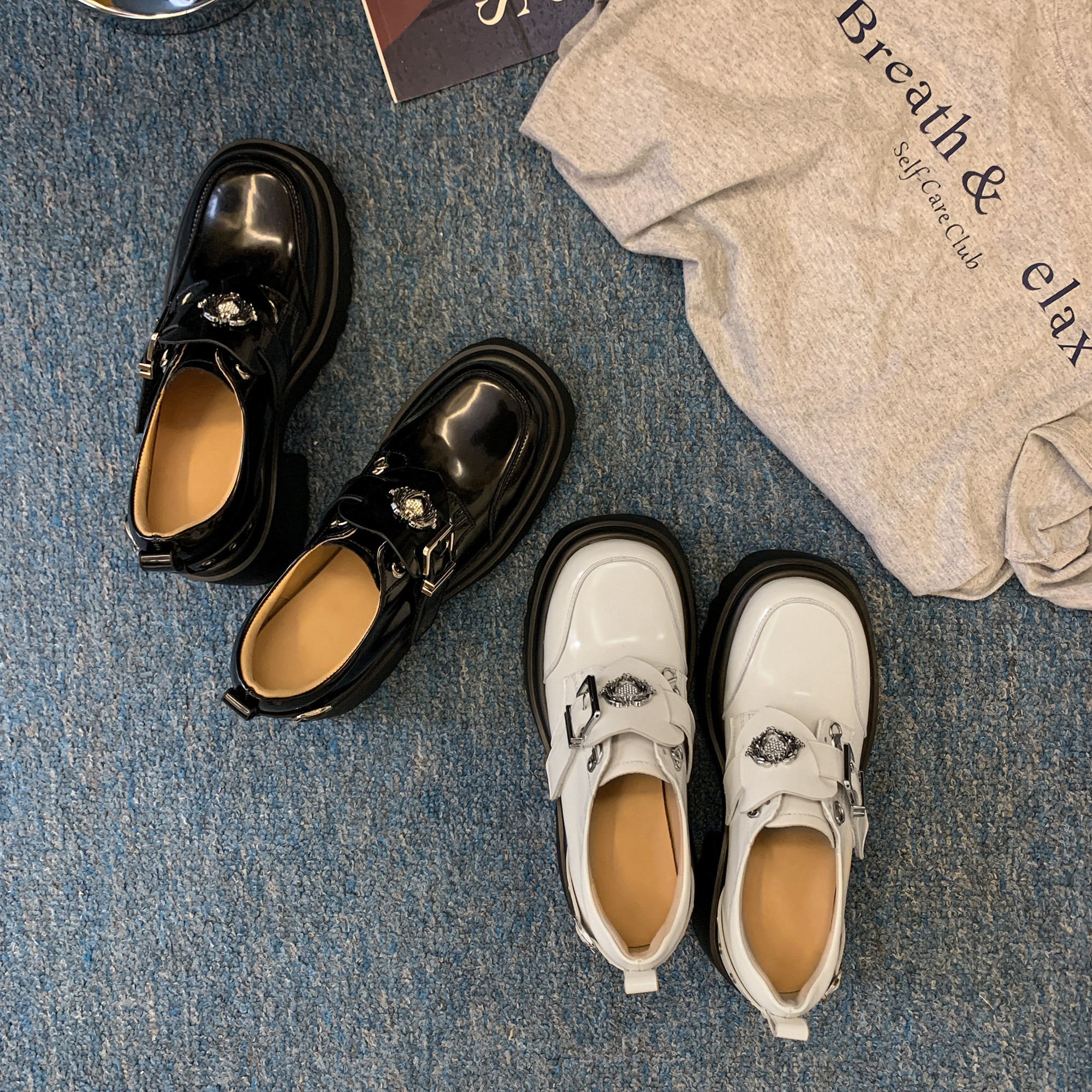 圆圆妈2026春季时尚深口鞋金属皮带扣套脚单鞋休闲百搭松糕厚底鞋,女鞋,深口单鞋,淘宝优惠券,粉丝福利购,淘宝优惠卷