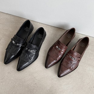 圆圆妈2026春季复古单鞋流苏尖头乐福鞋老钱风时尚里外全皮女鞋子