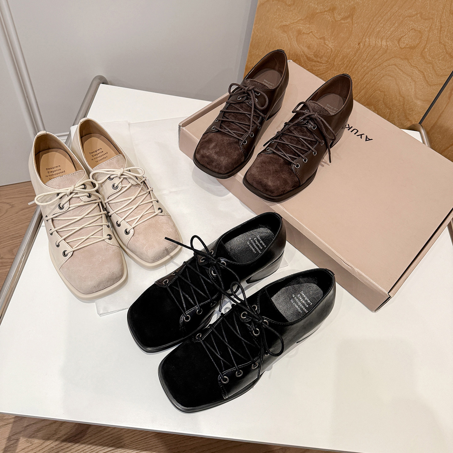 圆圆妈2026春季复古方头深口鞋拼接系带单鞋休闲百搭粗跟羊翻女鞋,女鞋,深口单鞋,淘宝优惠券,粉丝福利购,淘宝优惠卷