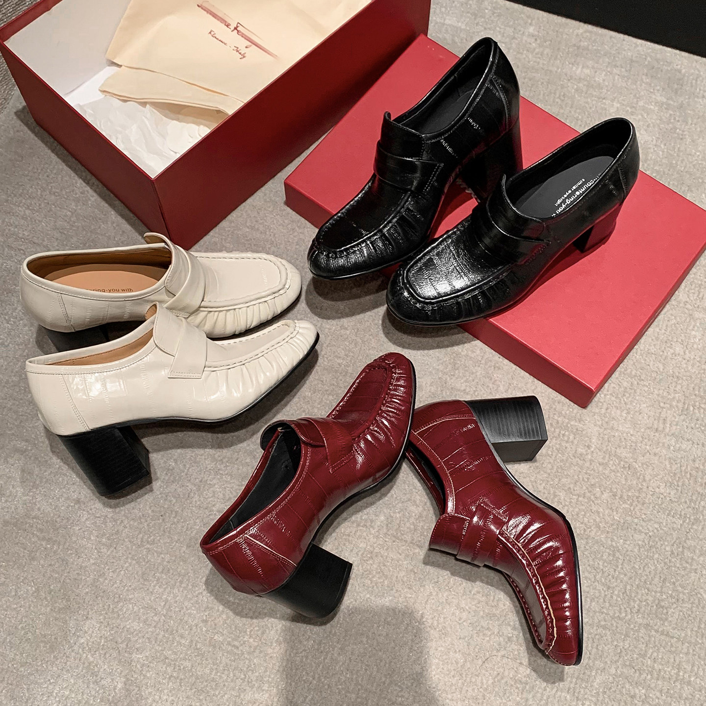 圆圆妈2026春季时尚单鞋中口气质一脚蹬高跟鞋通勤百搭牛皮粗跟鞋,女鞋,深口单鞋,淘宝优惠券,粉丝福利购,淘宝优惠卷