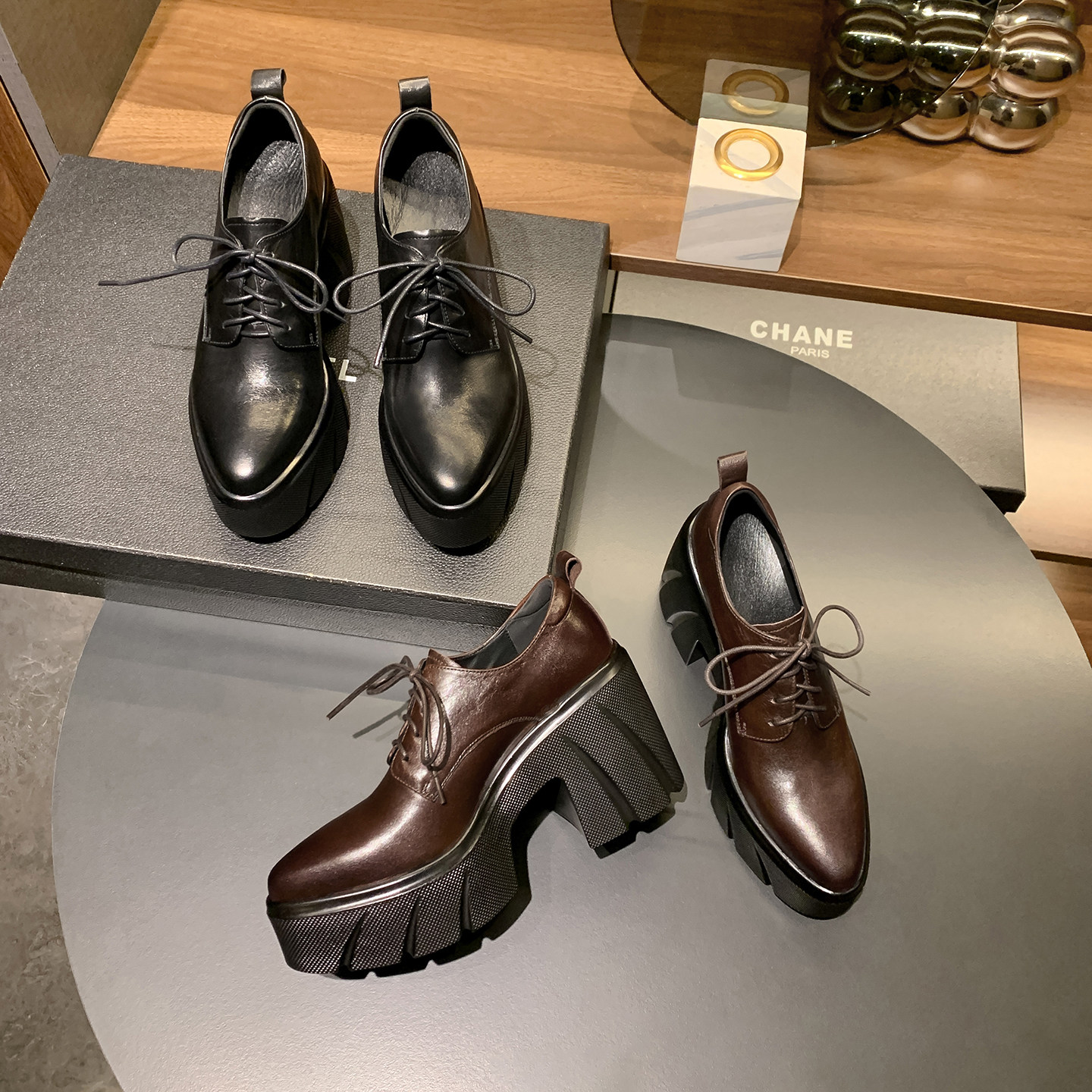 圆圆妈2026春季时尚欧美尖头深口系带单鞋休闲百搭粗跟牛皮女鞋子,女鞋,深口单鞋,淘宝优惠券,粉丝福利购,淘宝优惠卷