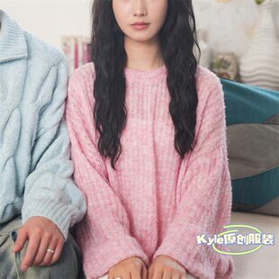 炽热吸引吴浓雨方瑾同款毛衣粉色圆领套头长袖甜美针织衫上衣女潮